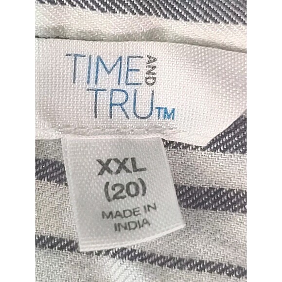 Time And Tru Tunic Button Up Shirt Women's Plus 2XL Short Sleeve Dolman Striped - Picture 2 of 5